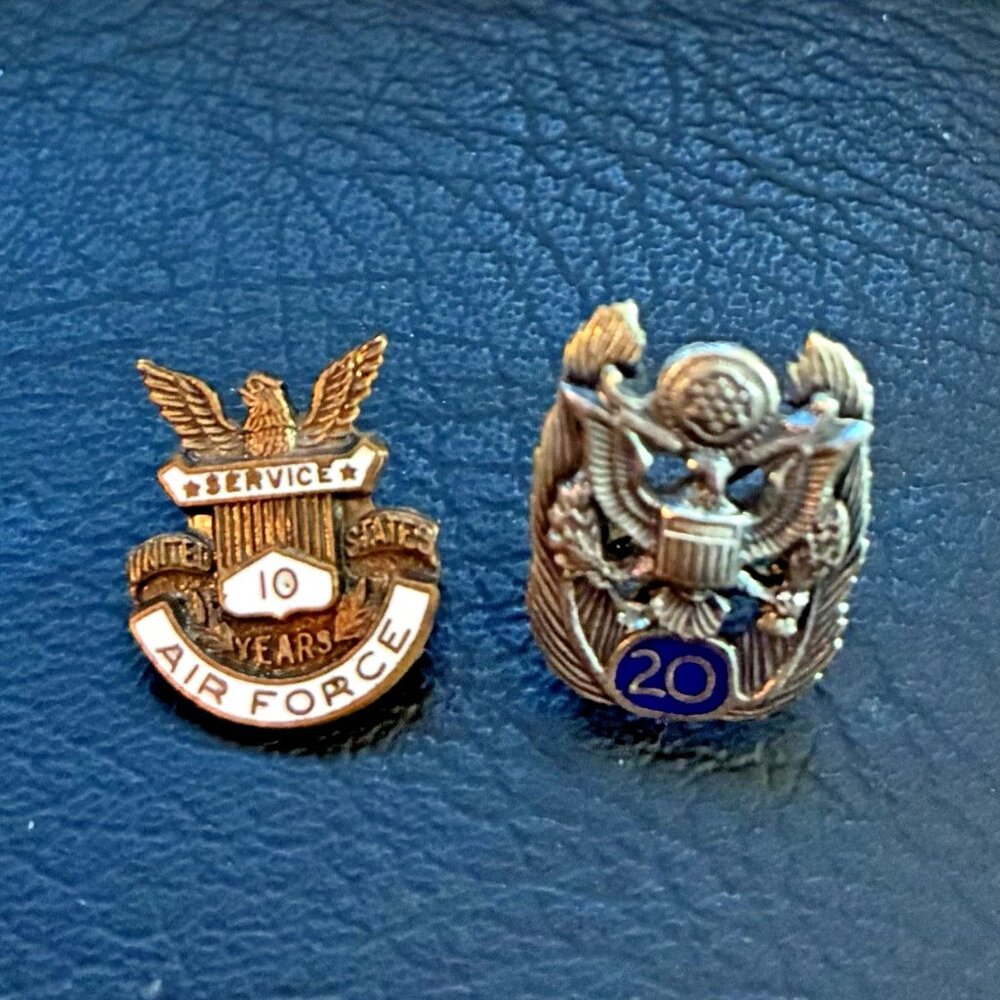 2 Lot Vintage U.S. Civil Service Pins-HLP Sterling, 20 & 10 Year, Air Force